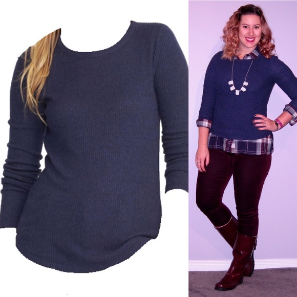 Navy crew-neck ribbed sweater - Picture 5 of 5